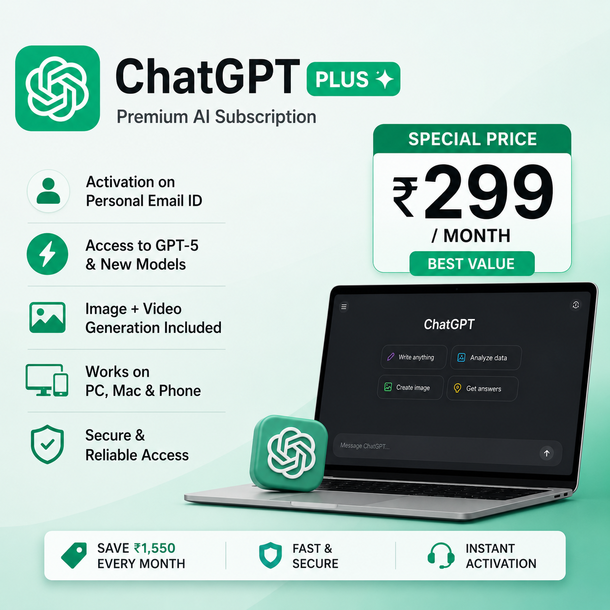 ChatGPT Plus Subscription India @349 | Cheap Rate Premium AI Access